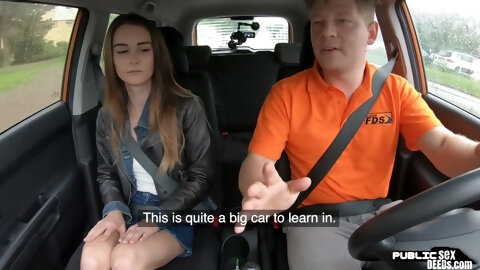 Skinny 19 driving student fucked in car outdoor by tutor