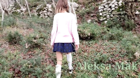 doggy style fucking petite schoolgirl in the woods creampie