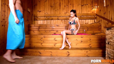 Petite bikini hottie Liya Silver rides dude's giant cock on the sauna bench GP1039 - PornWorld