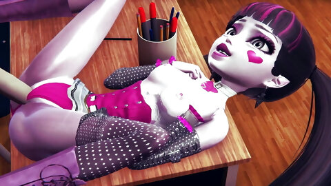 Draculaura spread over the teacher's desk - Monster High 3D Porn Parody